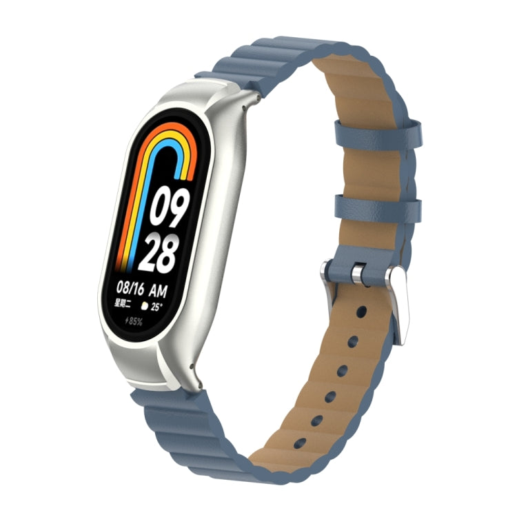 For Xiaomi Mi Band 8 Integrated Metal Case + Bamboo Leather Watch Band(Silver Grey) - Smart Wear by PMC TechLife | Online Shopping South Africa | PMC TechLife