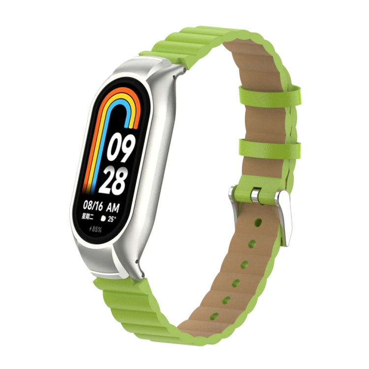 For Xiaomi Mi Band 8 Integrated Metal Case + Bamboo Leather Watch Band(Grass Green) -  by PMC TechLife | Online Shopping South Africa | PMC TechLife