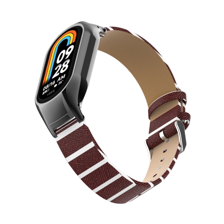 For Xiaomi Mi Band 8 Integrated Metal Case + Secondary Color Leather Watch Band(Coffee) - Smart Wear by PMC TechLife | Online Shopping South Africa | PMC TechLife