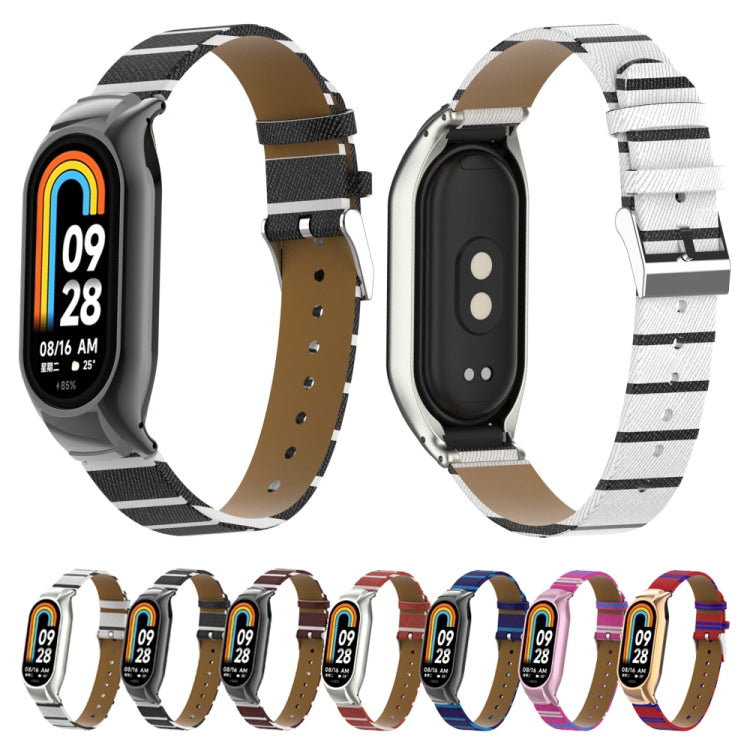 For Xiaomi Mi Band 8 Integrated Metal Case + Secondary Color Leather Watch Band(Red) - Smart Wear by PMC TechLife | Online Shopping South Africa | PMC TechLife
