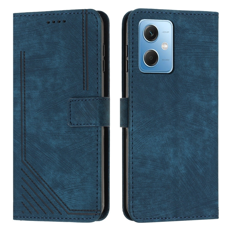 For Xiaomi Redmi Note 12 5G Global / Poco X5 5G Skin Feel Stripe Pattern Leather Phone Case with Lanyard(Blue) - free shipping - PMC TechLife - Order now!