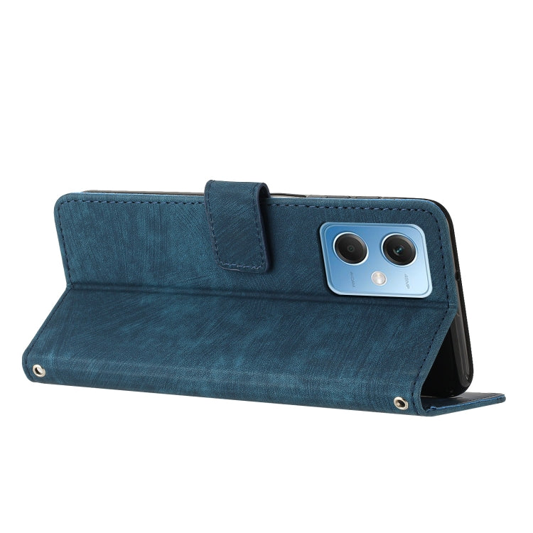 For Xiaomi Redmi Note 12 5G Global / Poco X5 5G Skin Feel Stripe Pattern Leather Phone Case with Lanyard(Blue) - free shipping - PMC TechLife - Order now!