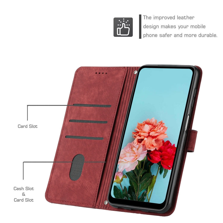 For Xiaomi Redmi 9C / 10A  / Poco C31 Skin Feel Stripe Pattern Leather Phone Case with Lanyard(Red) - free shipping - PMC TechLife - Order now!