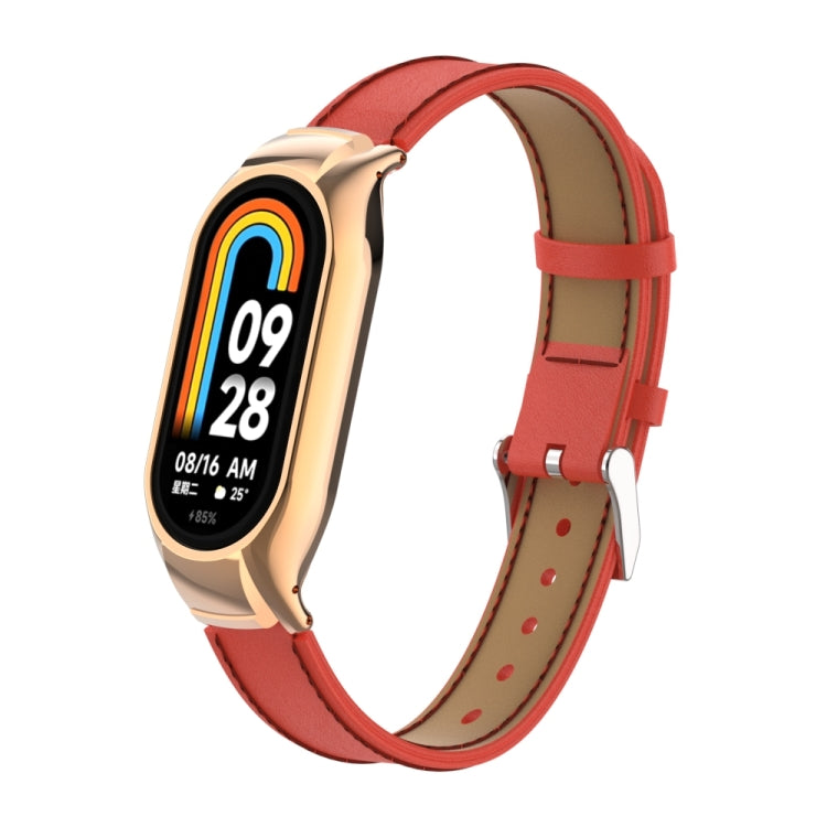 For Xiaomi Mi Band 8 Integrated Metal Case + Microfiber Sewing Leather Watch Band(Red) - Smart Wear by PMC TechLife | Online Shopping South Africa | PMC TechLife