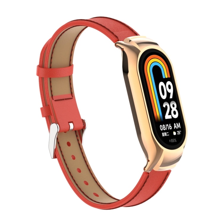 For Xiaomi Mi Band 8 Integrated Metal Case + Microfiber Sewing Leather Watch Band(Red) - Smart Wear by PMC TechLife | Online Shopping South Africa | PMC TechLife