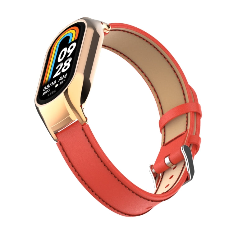 For Xiaomi Mi Band 8 Integrated Metal Case + Microfiber Sewing Leather Watch Band(Red) - Smart Wear by PMC TechLife | Online Shopping South Africa | PMC TechLife