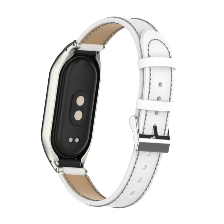 For Xiaomi Mi Band 8 Integrated Metal Case + Microfiber Sewing Leather Watch Band(White) - Smart Wear by PMC Jewellery | Online Shopping South Africa | PMC Jewellery