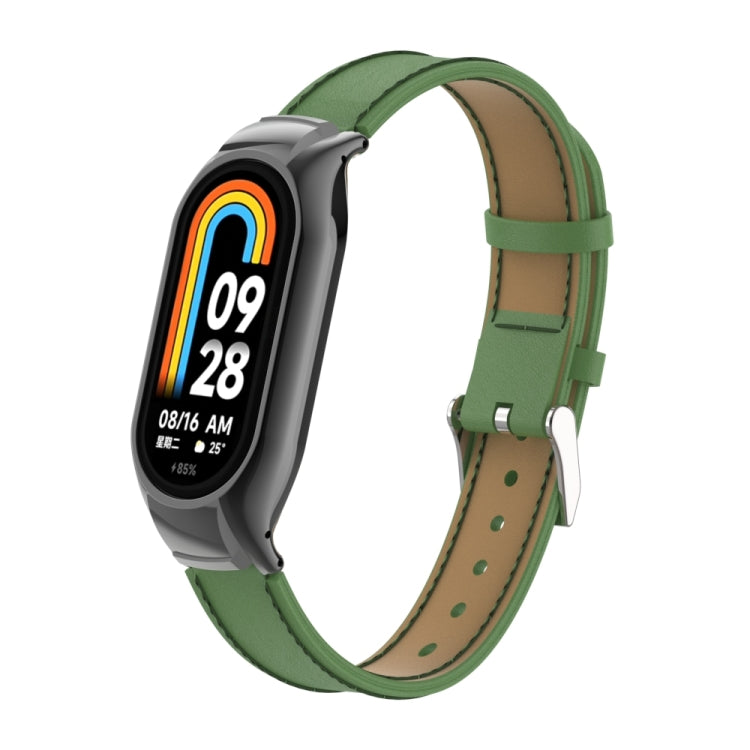 For Xiaomi Mi Band 8 Integrated Metal Case + Microfiber Sewing Leather Watch Band(Green) - Smart Wear by PMC TechLife | Online Shopping South Africa | PMC TechLife