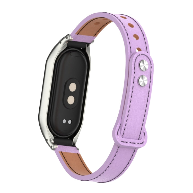 For Xiaomi Mi Band 8 Integrated Metal Case + Double Nail Microfiber Leather Watch Band(Pink Purple) - Smart Wear by PMC Jewellery | Online Shopping South Africa | PMC Jewellery