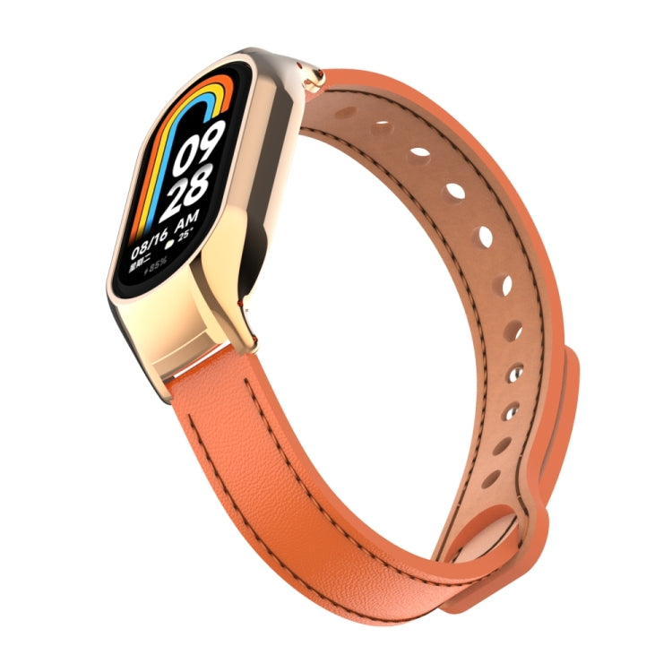 For Xiaomi Mi Band 8 Integrated Metal Case + Double Nail Microfiber Leather Watch Band(Orange) - Smart Wear by PMC TechLife | Online Shopping South Africa | PMC TechLife
