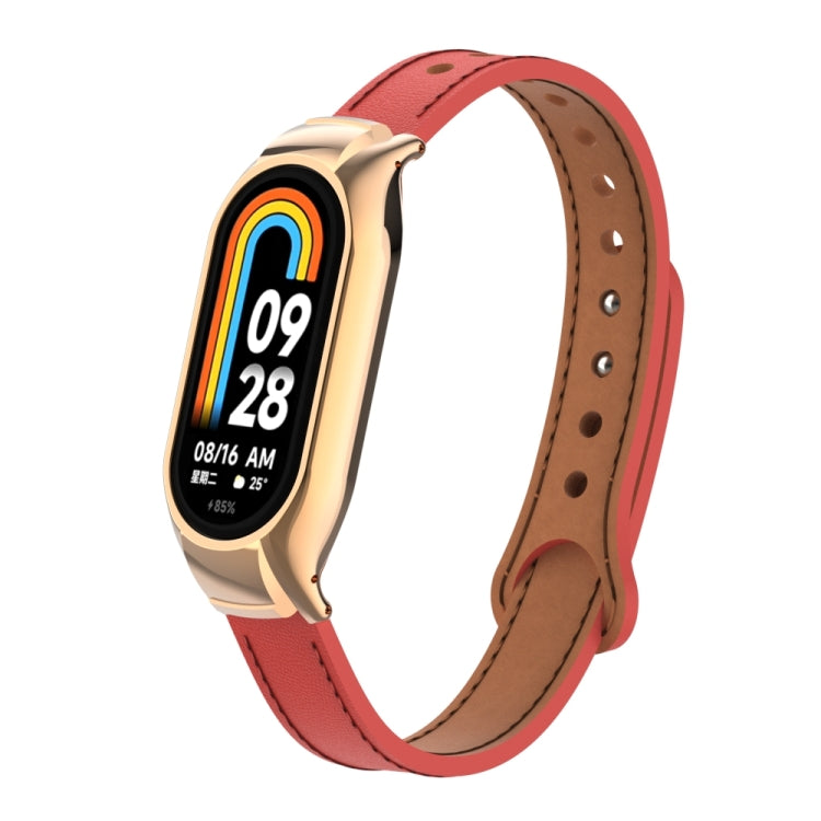 For Xiaomi Mi Band 8 Integrated Metal Case + Double Nail Microfiber Leather Watch Band(Red) - Smart Wear by PMC TechLife | Online Shopping South Africa | PMC TechLife