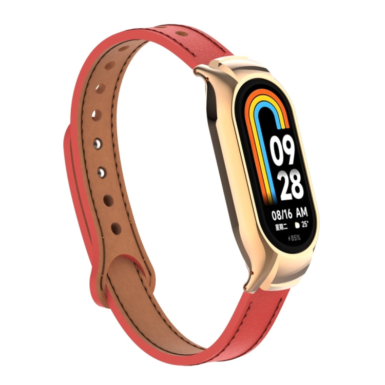 For Xiaomi Mi Band 8 Integrated Metal Case + Double Nail Microfiber Leather Watch Band(Red) - Smart Wear by PMC TechLife | Online Shopping South Africa | PMC TechLife