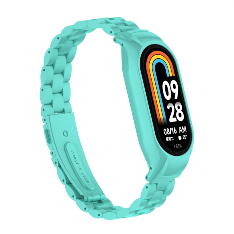 For Xiaomi Mi Band 8 Integrated Metal Case + Three-bead Watch Band(Tiffany Blue) - Smart Wear by PMC TechLife | Online Shopping South Africa | PMC TechLife