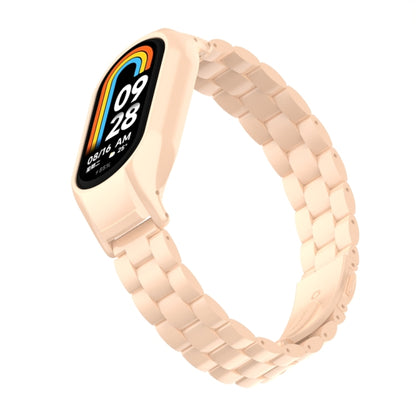 For Xiaomi Mi Band 8 Integrated Metal Case + Three-bead Watch Band(Milk Tea Color) - Smart Wear by PMC Jewellery | Online Shopping South Africa | PMC Jewellery