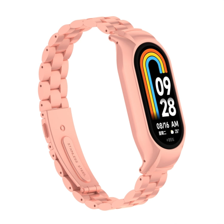 For Xiaomi Mi Band 8 Integrated Metal Case + Three-bead Watch Band(Bright Pink) - Smart Wear by PMC TechLife | Online Shopping South Africa | PMC TechLife