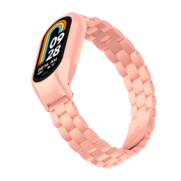 For Xiaomi Mi Band 8 Integrated Metal Case + Three-bead Watch Band(Bright Pink) - Smart Wear by PMC TechLife | Online Shopping South Africa | PMC TechLife