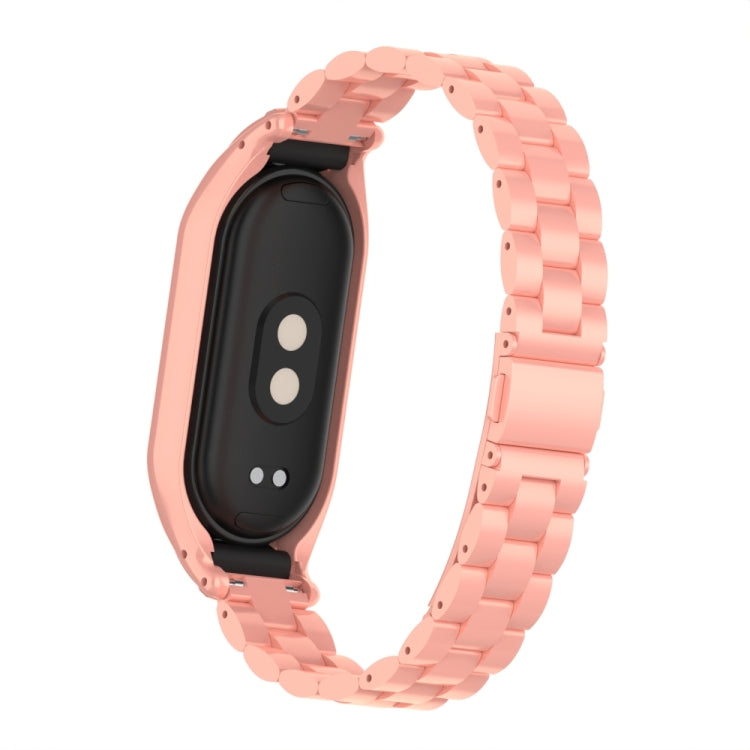 For Xiaomi Mi Band 8 Integrated Metal Case + Three-bead Watch Band(Bright Pink) - Smart Wear by PMC Jewellery | Online Shopping South Africa | PMC Jewellery