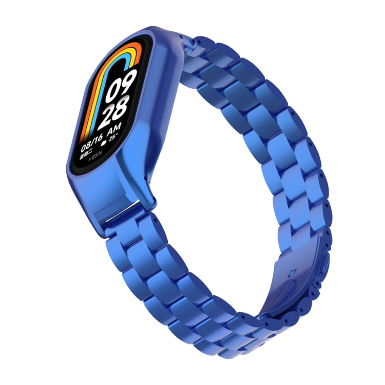 For Xiaomi Mi Band 8 Integrated Metal Case + Three-bead Watch Band(Blue) - Smart Wear by PMC TechLife | Online Shopping South Africa | PMC TechLife