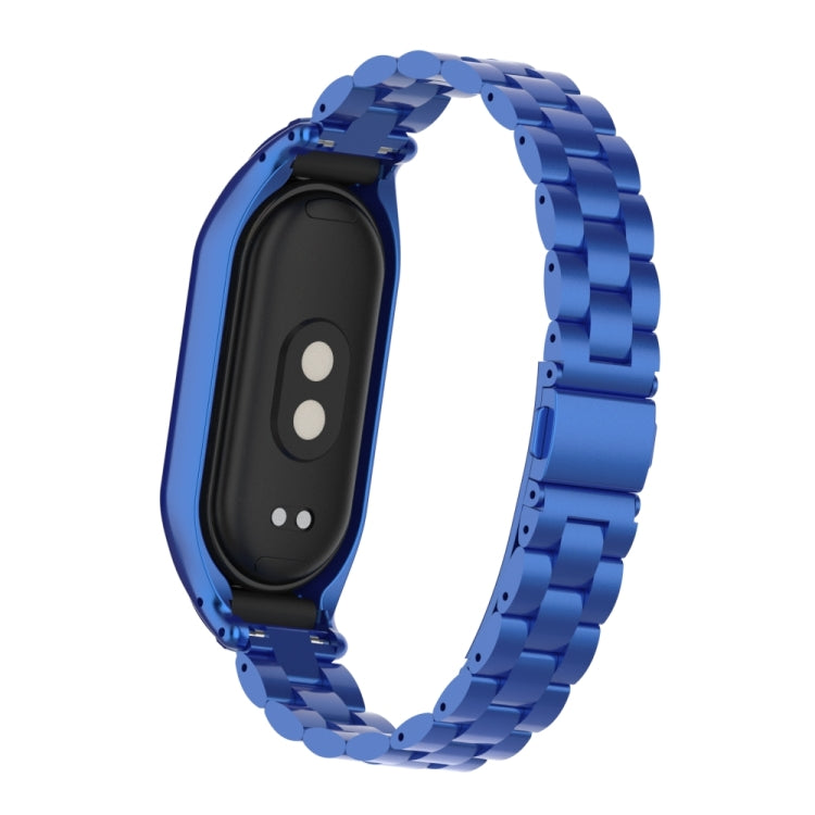 For Xiaomi Mi Band 8 Integrated Metal Case + Three-bead Watch Band(Blue) - Smart Wear by PMC TechLife | Online Shopping South Africa | PMC TechLife