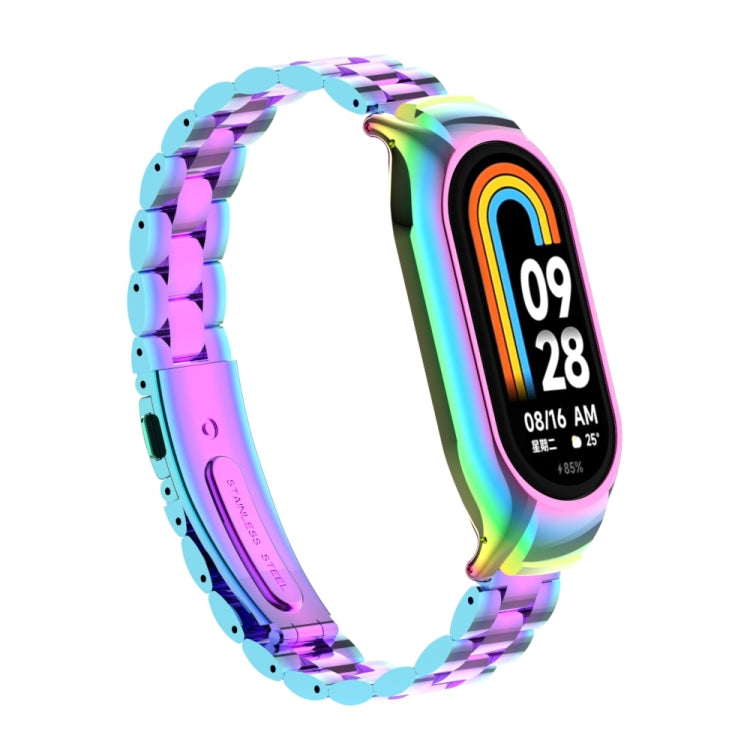 For Xiaomi Mi Band 8 Integrated Metal Case + Three-bead Watch Band(Colorful) - Smart Wear by PMC TechLife | Online Shopping South Africa | PMC TechLife