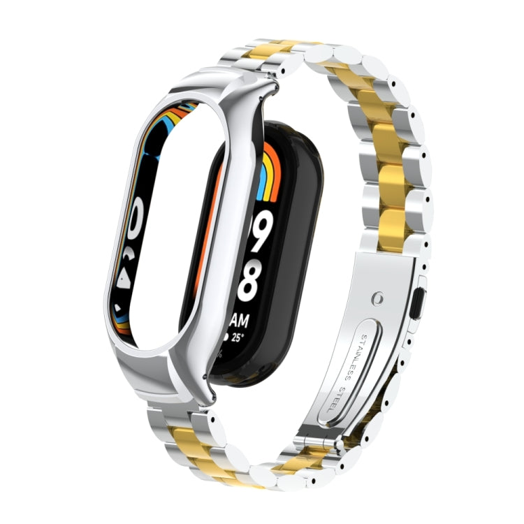For Xiaomi Mi Band 8 Integrated Metal Case + Three-bead Watch Band(Silver+Gold) - Smart Wear by PMC TechLife | Online Shopping South Africa | PMC TechLife