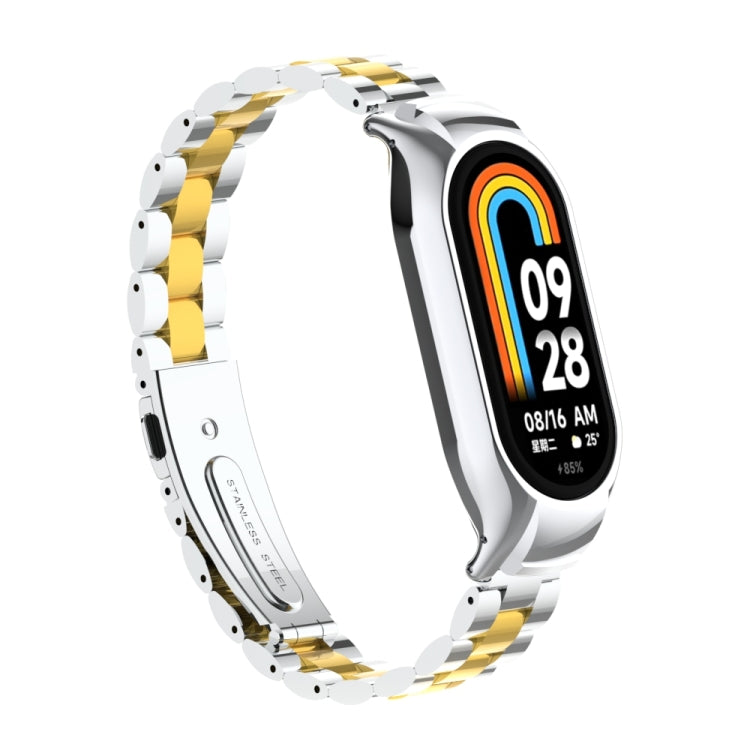 For Xiaomi Mi Band 8 Integrated Metal Case + Three-bead Watch Band(Silver+Gold) - Smart Wear by PMC TechLife | Online Shopping South Africa | PMC TechLife