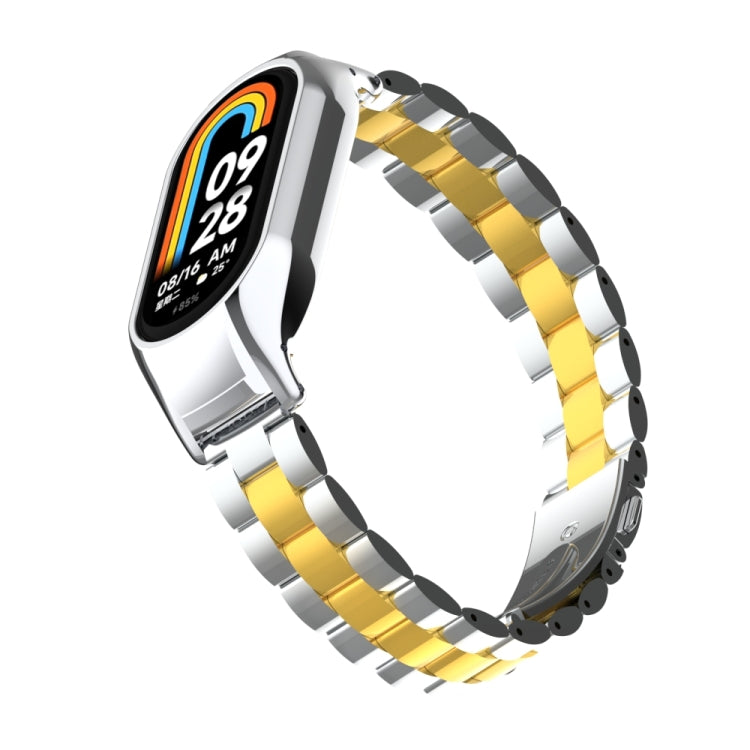 For Xiaomi Mi Band 8 Integrated Metal Case + Three-bead Watch Band(Silver+Gold) - Smart Wear by PMC TechLife | Online Shopping South Africa | PMC TechLife