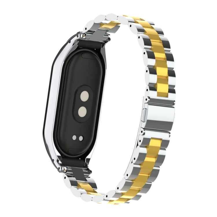 For Xiaomi Mi Band 8 Integrated Metal Case + Three-bead Watch Band(Silver+Gold) - Smart Wear by PMC TechLife | Online Shopping South Africa | PMC TechLife