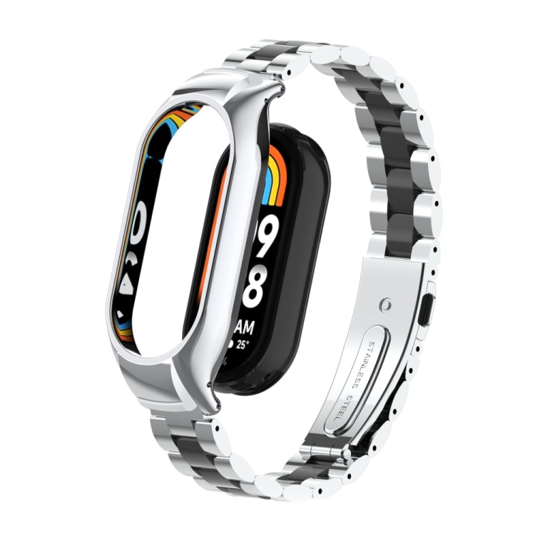 For Xiaomi Mi Band 8 Integrated Metal Case + Three-bead Watch Band(Silver+Black) - Smart Wear by PMC TechLife | Online Shopping South Africa | PMC TechLife