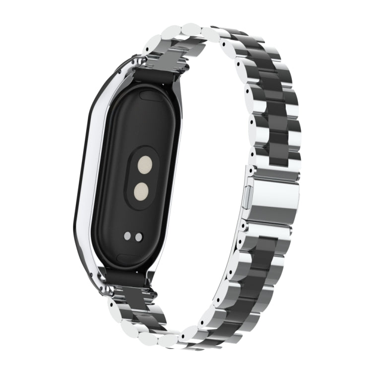 For Xiaomi Mi Band 8 Integrated Metal Case + Three-bead Watch Band(Silver+Black) - Smart Wear by PMC TechLife | Online Shopping South Africa | PMC TechLife