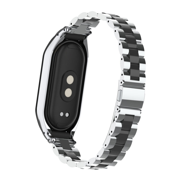 For Xiaomi Mi Band 8 Integrated Metal Case + Three-bead Watch Band(Silver+Black) - Smart Wear by PMC Jewellery | Online Shopping South Africa | PMC Jewellery