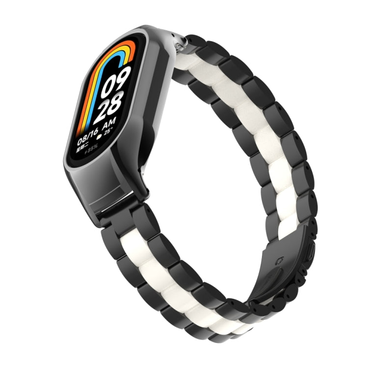 For Xiaomi Mi Band 8 Integrated Metal Case + Three-bead Watch Band(Black+White) - Smart Wear by PMC TechLife | Online Shopping South Africa | PMC TechLife