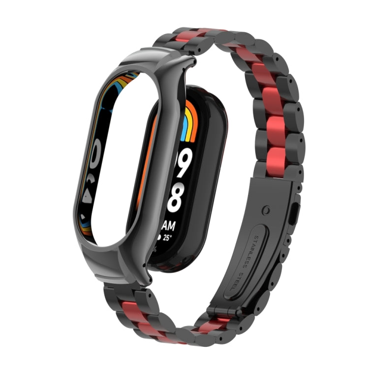For Xiaomi Mi Band 8 Integrated Metal Case + Three-bead Watch Band(Black+Red) - Smart Wear by PMC TechLife | Online Shopping South Africa | PMC TechLife