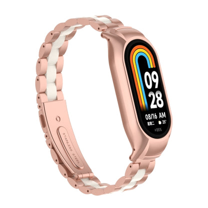 For Xiaomi Mi Band 8 Integrated Metal Case + Three-bead Watch Band(Rose Red+White) - Smart Wear by PMC Jewellery | Online Shopping South Africa | PMC Jewellery