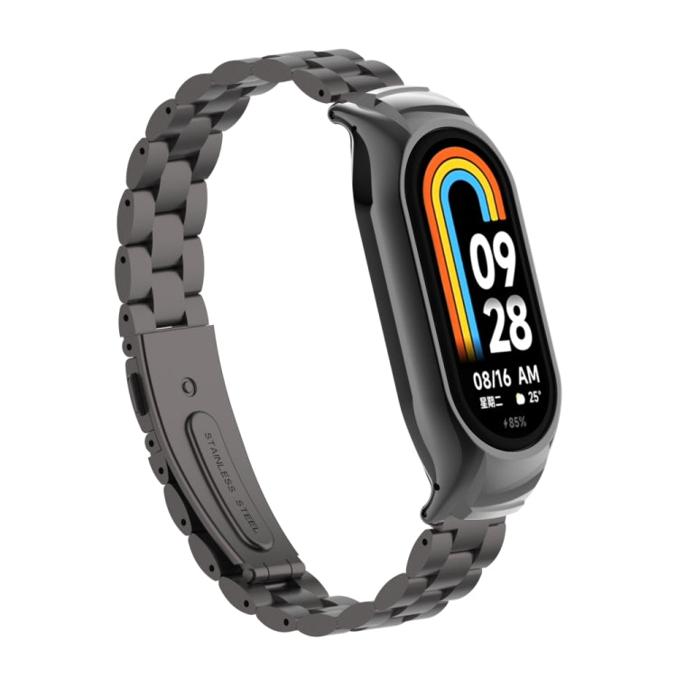 For Xiaomi Mi Band 8 Integrated Metal Case + Three-bead Watch Band(Elegant Black) - Smart Wear by PMC Jewellery | Online Shopping South Africa | PMC Jewellery