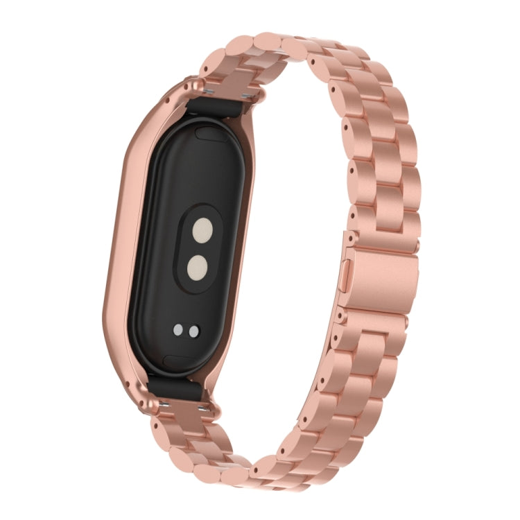 For Xiaomi Mi Band 8 Integrated Metal Case + Three-bead Watch Band(Rose Red) - Smart Wear by PMC TechLife | Online Shopping South Africa | PMC TechLife