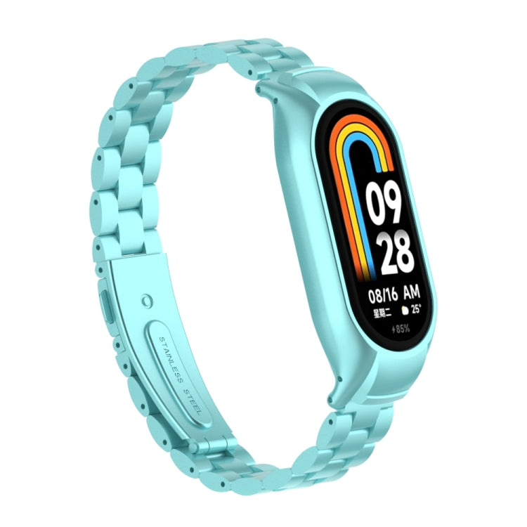For Xiaomi Mi Band 8 Integrated Metal Case + Three-bead Watch Band(Cloud Blue) - Smart Wear by PMC TechLife | Online Shopping South Africa | PMC TechLife