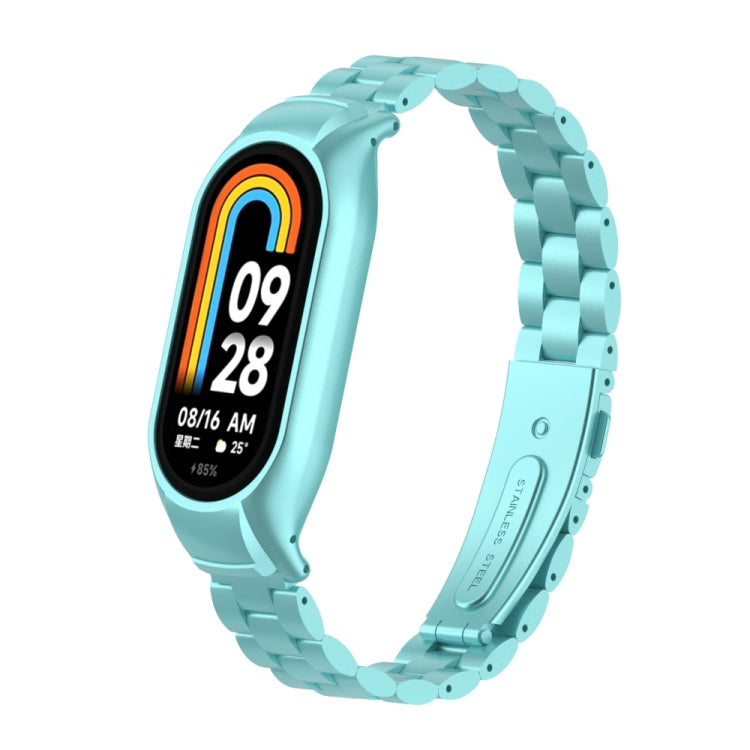For Xiaomi Mi Band 8 Integrated Metal Case + Three-bead Watch Band(Cloud Blue) - Smart Wear by PMC TechLife | Online Shopping South Africa | PMC TechLife