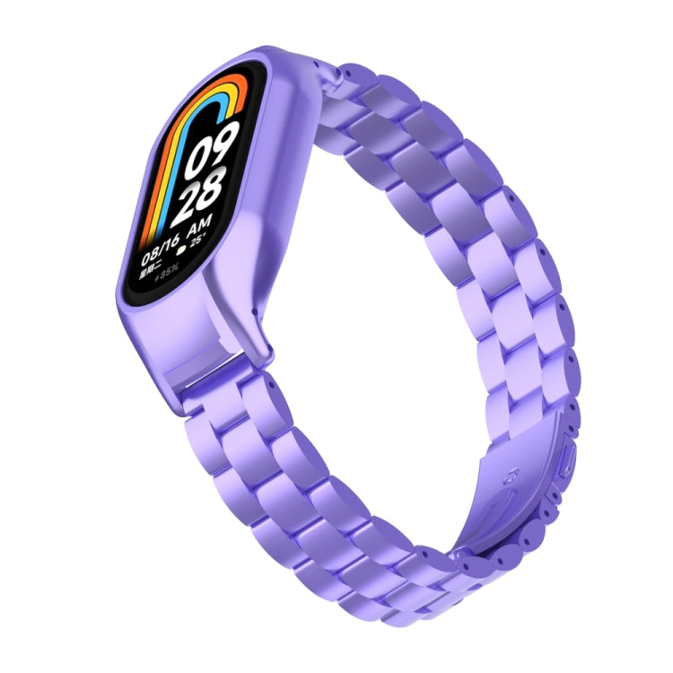 For Xiaomi Mi Band 8 Integrated Metal Case + Three-bead Watch Band(Hyun Purple) - Smart Wear by PMC Jewellery | Online Shopping South Africa | PMC Jewellery