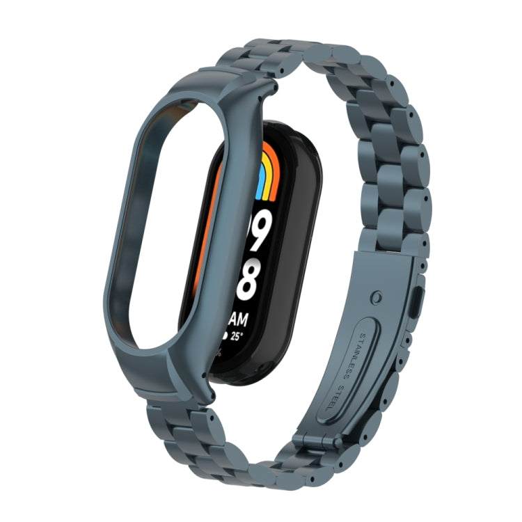 For Xiaomi Mi Band 8 Integrated Metal Case + Three-bead Watch Band(Titanium Gray) - Smart Wear by PMC TechLife | Online Shopping South Africa | PMC TechLife