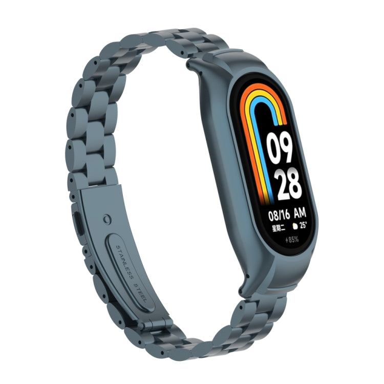 For Xiaomi Mi Band 8 Integrated Metal Case + Three-bead Watch Band(Titanium Gray) - Smart Wear by PMC Jewellery | Online Shopping South Africa | PMC Jewellery