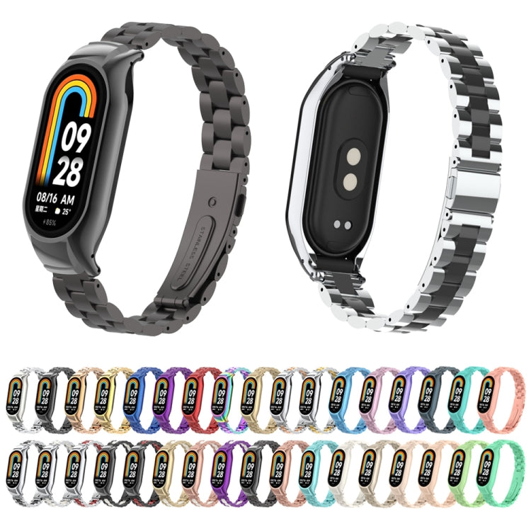 For Xiaomi Mi Band 8 Integrated Metal Case + Three-bead Watch Band(Cloud Blue) - Smart Wear by PMC TechLife | Online Shopping South Africa | PMC TechLife