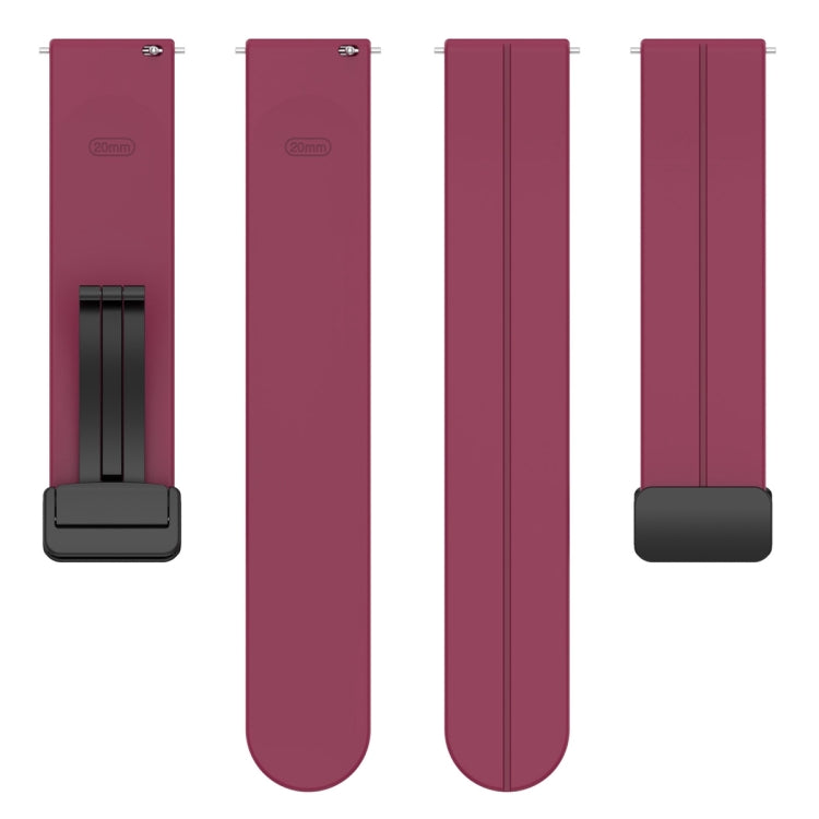 20mm Universal Flat Head Groove Folding Black Buckle Silicone Watch Band(Wine Red) - Smart Wear by PMC TechLife | Online Shopping South Africa | PMC TechLife