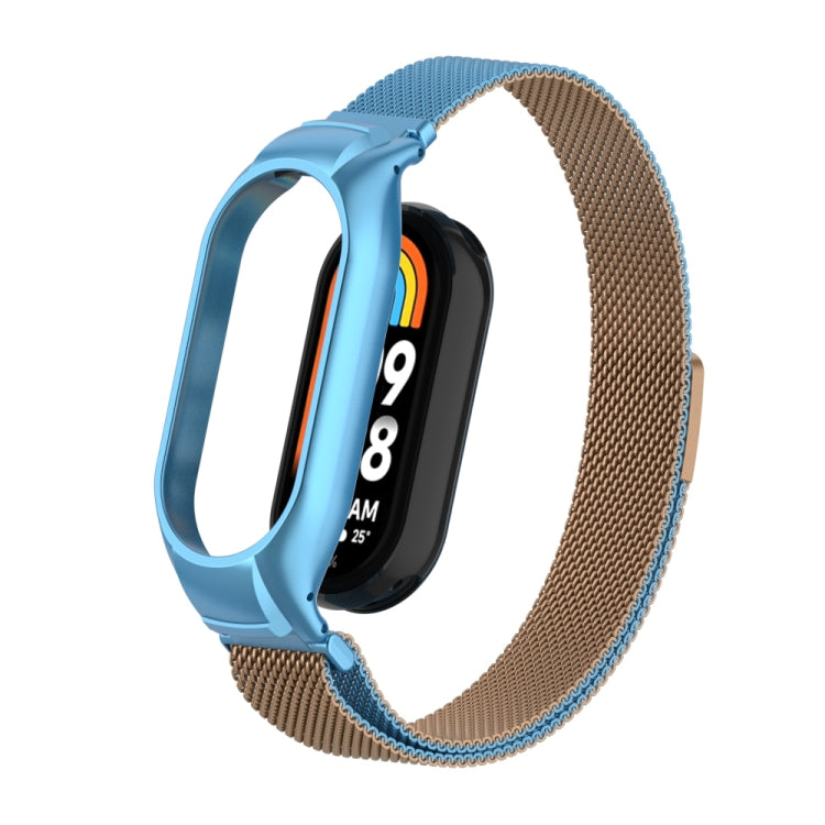 For Xiaomi Mi Band 8 Integrated Metal Case + Milanese Magnetic Watch Band(Gold Blue) - Smart Wear by PMC Jewellery | Online Shopping South Africa | PMC Jewellery