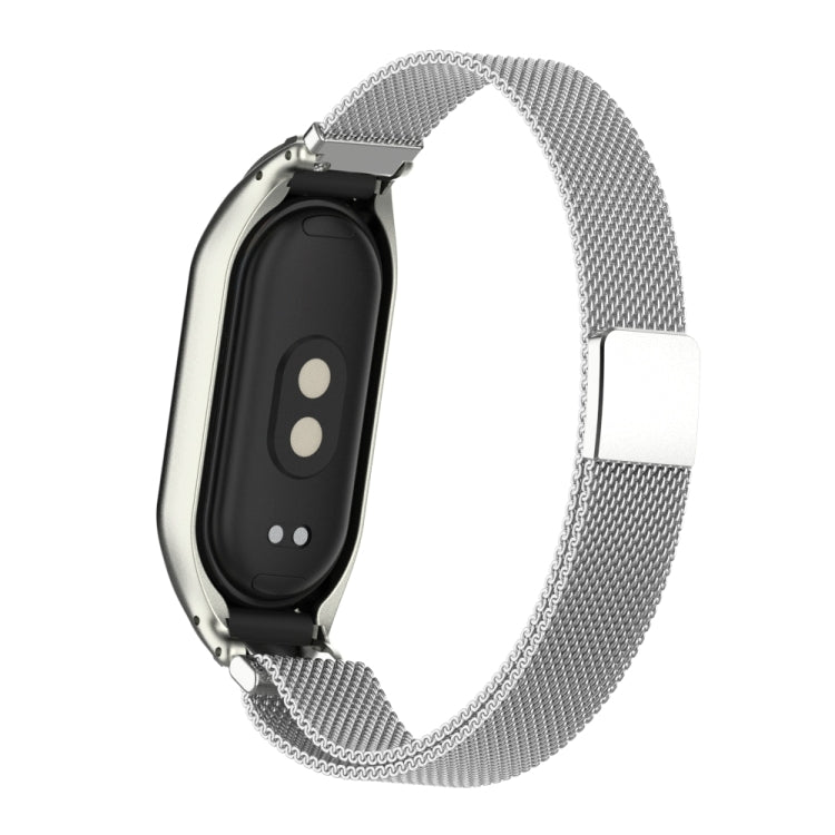 For Xiaomi Mi Band 8 Integrated Metal Case + Milanese Magnetic Watch Band(Silver) - Smart Wear by PMC Jewellery | Online Shopping South Africa | PMC Jewellery