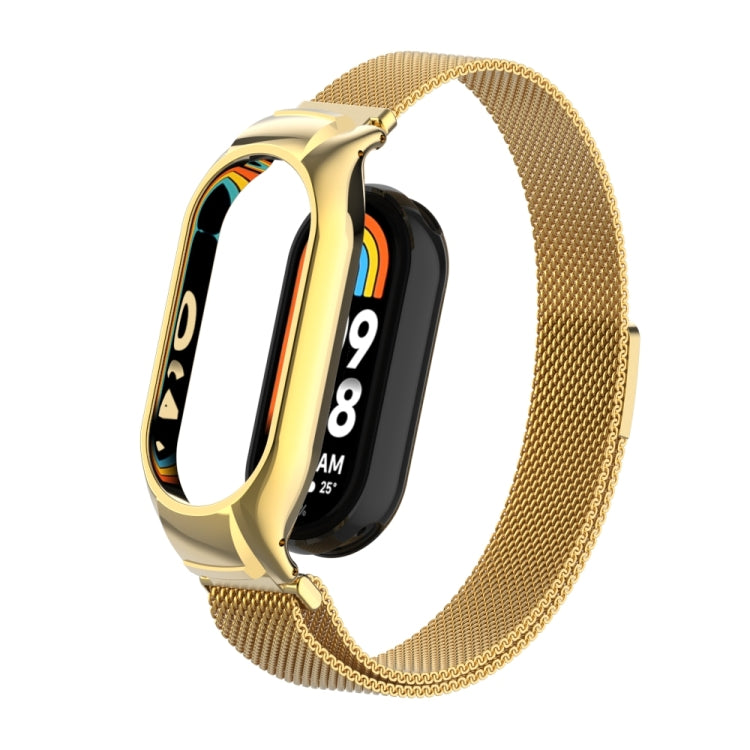 For Xiaomi Mi Band 8 Integrated Metal Case + Milanese Magnetic Watch Band(Gold) - Smart Wear by PMC Jewellery | Online Shopping South Africa | PMC Jewellery