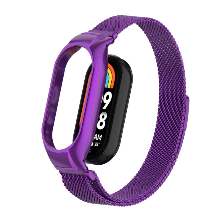 For Xiaomi Mi Band 8 Integrated Metal Case + Milanese Magnetic Watch Band(Purple) - Smart Wear by PMC Jewellery | Online Shopping South Africa | PMC Jewellery