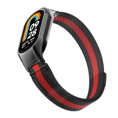 For Xiaomi Mi Band 8 Integrated Metal Case + Milanese Magnetic Watch Band(Black+Red) - Smart Wear by PMC Jewellery | Online Shopping South Africa | PMC Jewellery