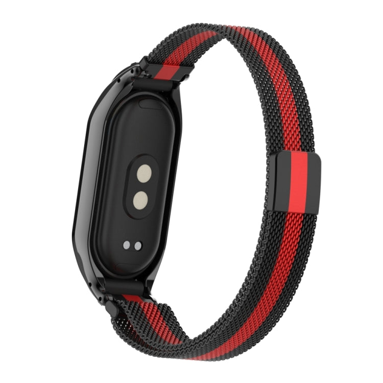 For Xiaomi Mi Band 8 Integrated Metal Case + Milanese Magnetic Watch Band(Black+Red) - Smart Wear by PMC Jewellery | Online Shopping South Africa | PMC Jewellery