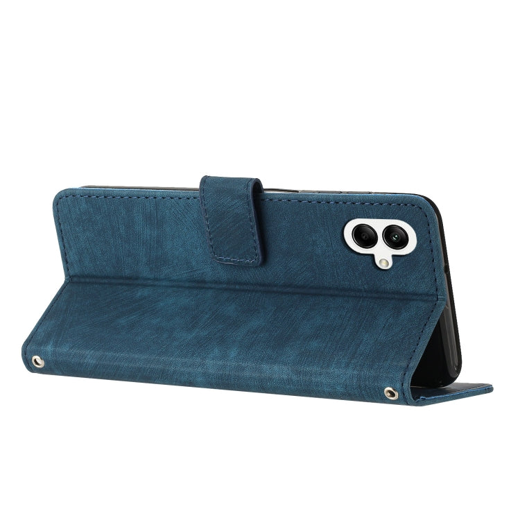 For Samsung Galaxy A04e / F04 Skin Feel Stripe Pattern Leather Phone Case with Lanyard(Blue) - free shipping - PMC TechLife - Order now!